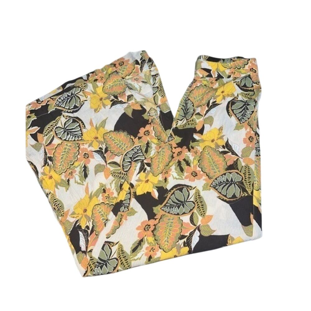 NEW JESSICA SIMPSON FLORAL PULL ON WIDE LEG SLIT PANTS SZ S 100% VISCOSE